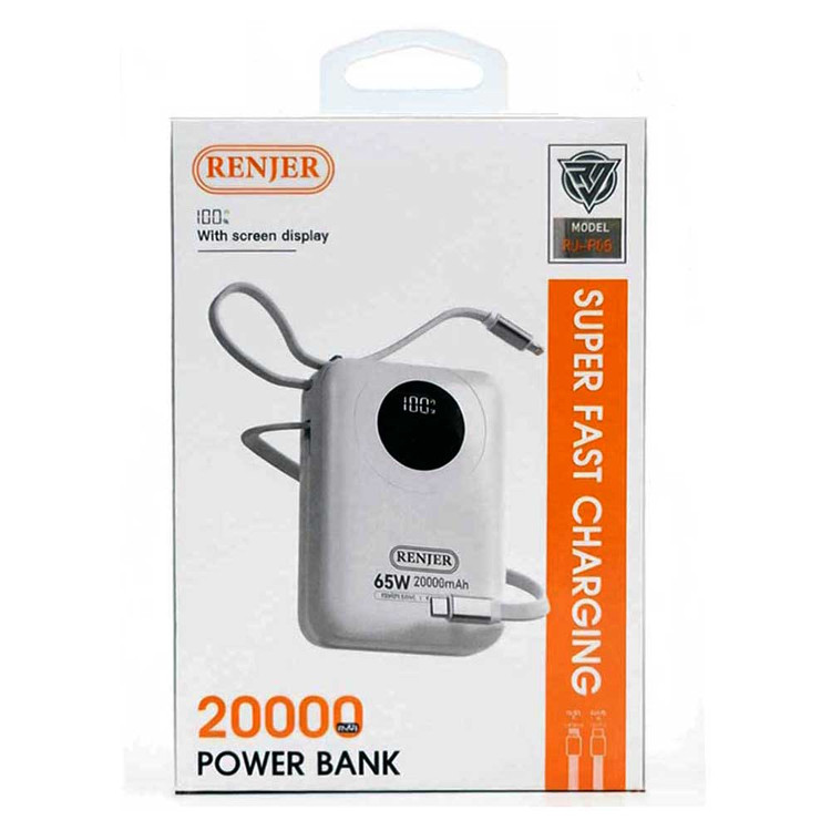 پاور بانک ۲۰۰۰۰ سوپر فست شارژ Renjer مدل RJ-p65