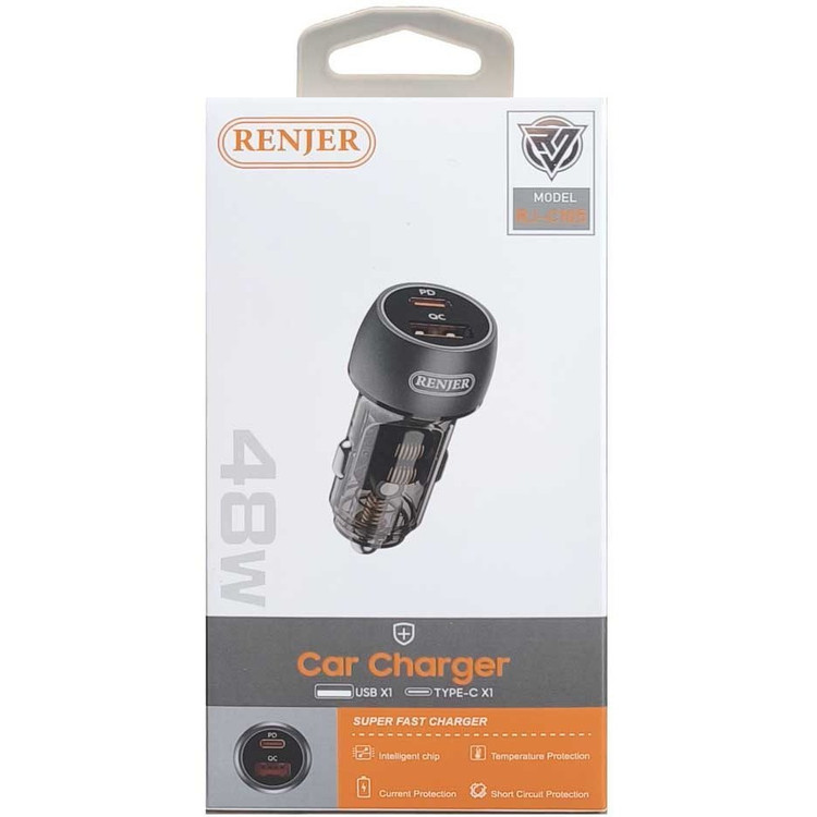 شارژر فندکی شیشه ای Renjer مدل RJ-C105